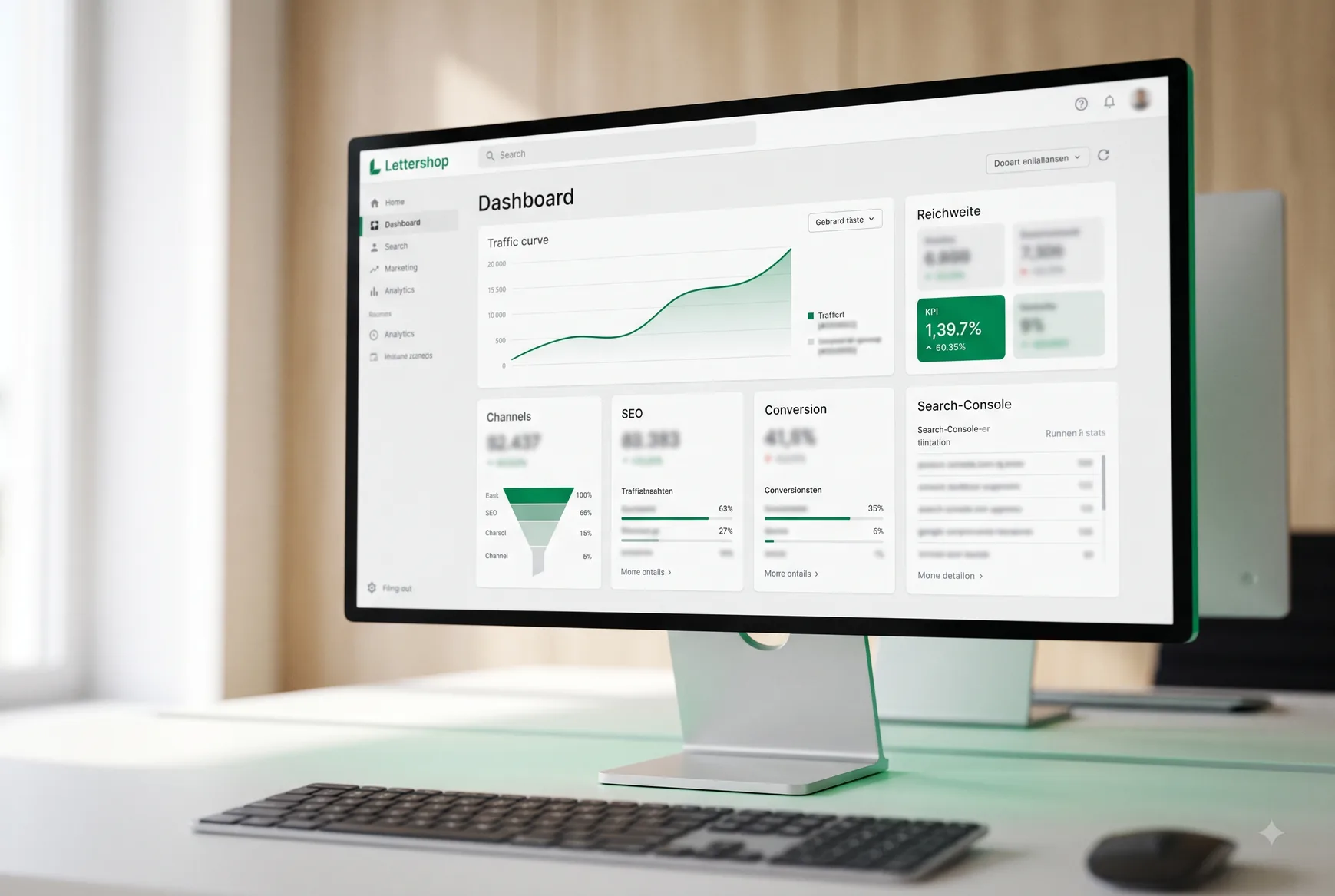 Marketing-Dashboard mit Traffic- und Conversion-Kennzahlen