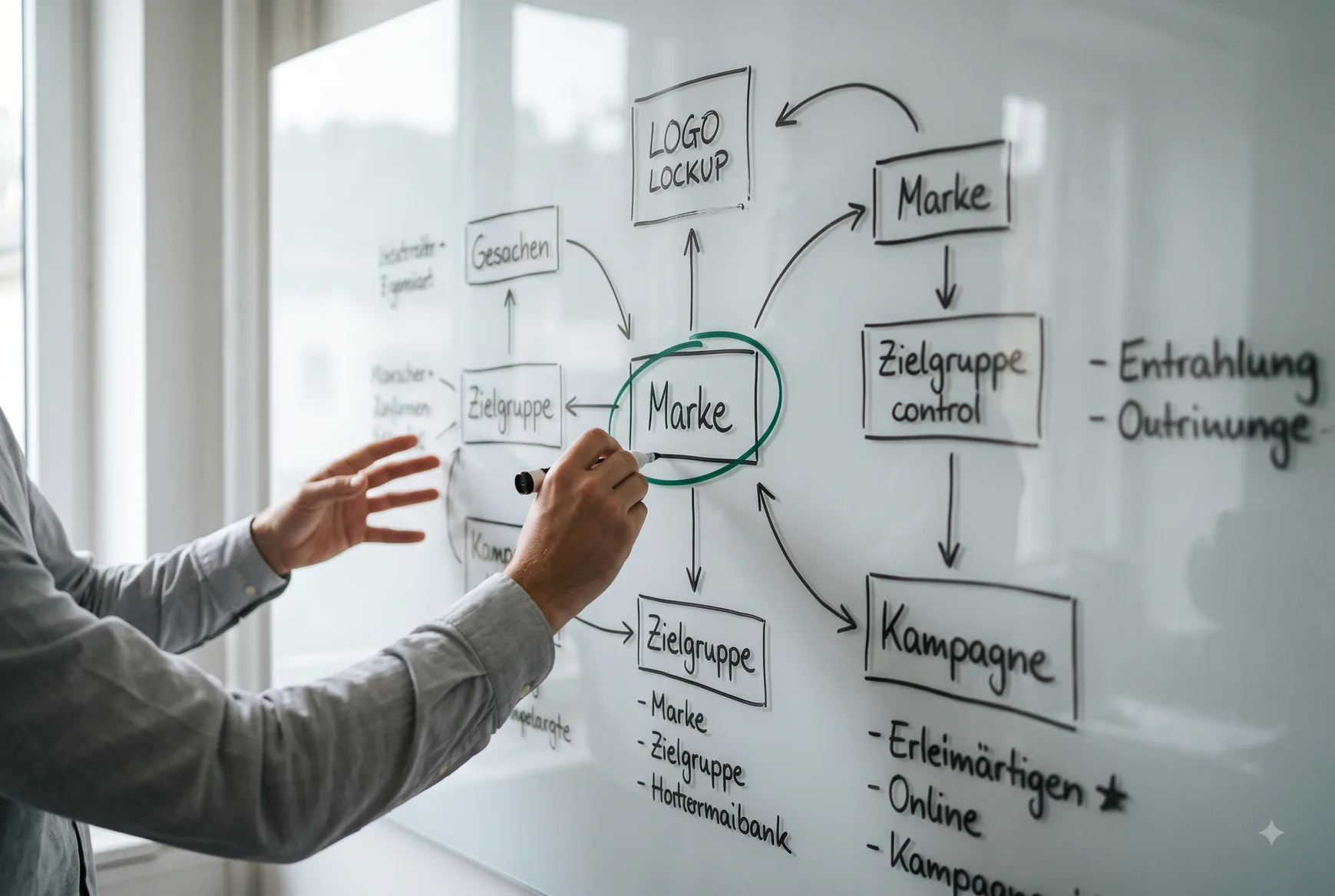 Markenstrategie wird am Whiteboard entwickelt