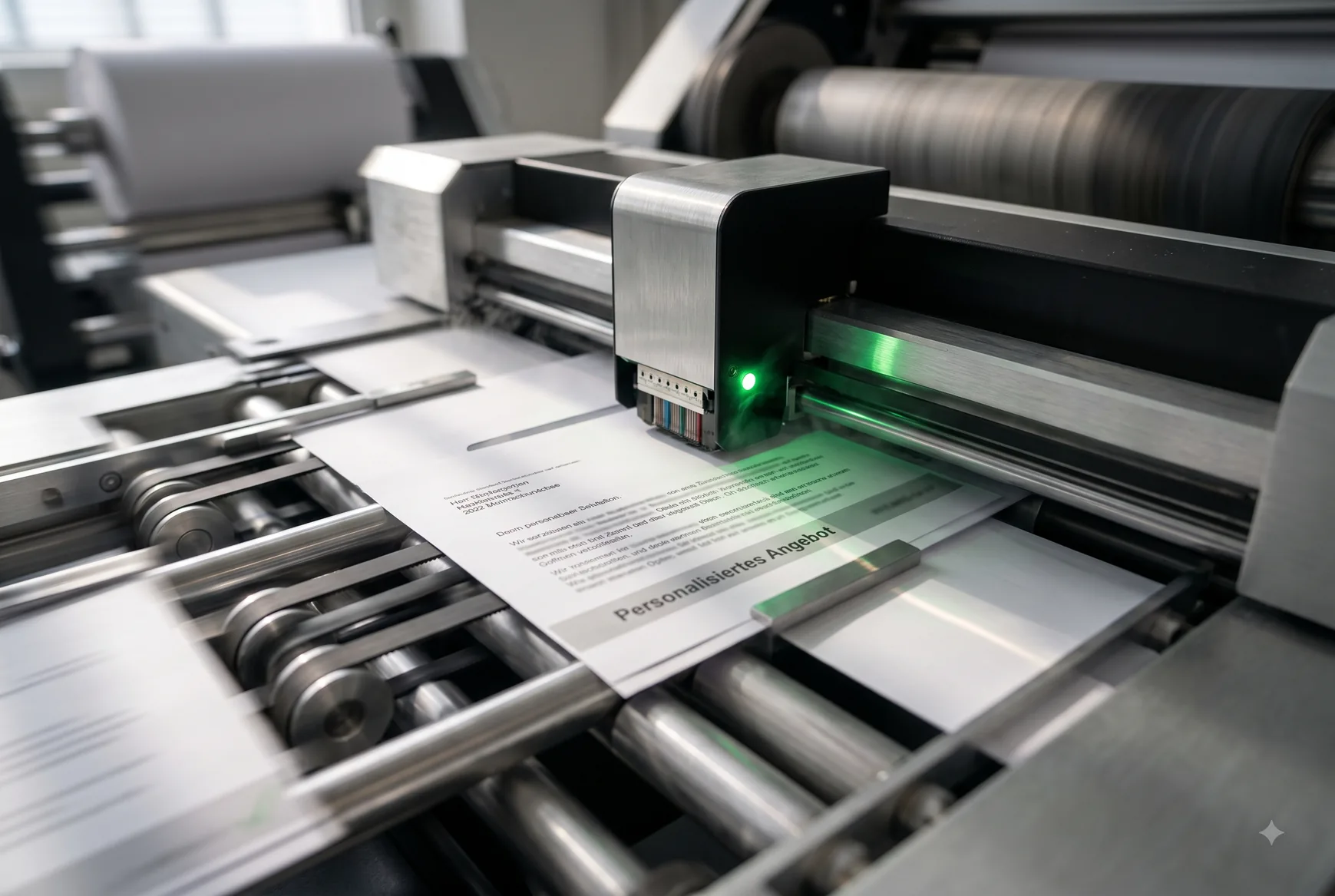 Personalisierte Inserts laufen durch die Digitaldruckmaschine