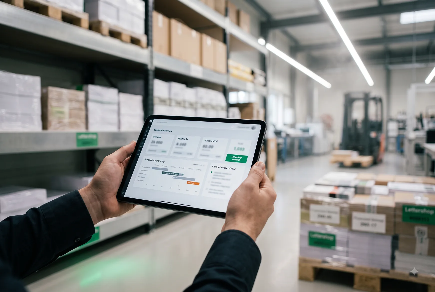 Digitale Lagerverwaltung auf einem Tablet im Lager