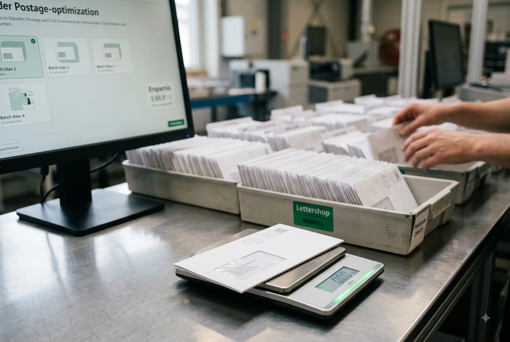 Portooptimierung am Bildschirm mit Briefwaage und Sendungen