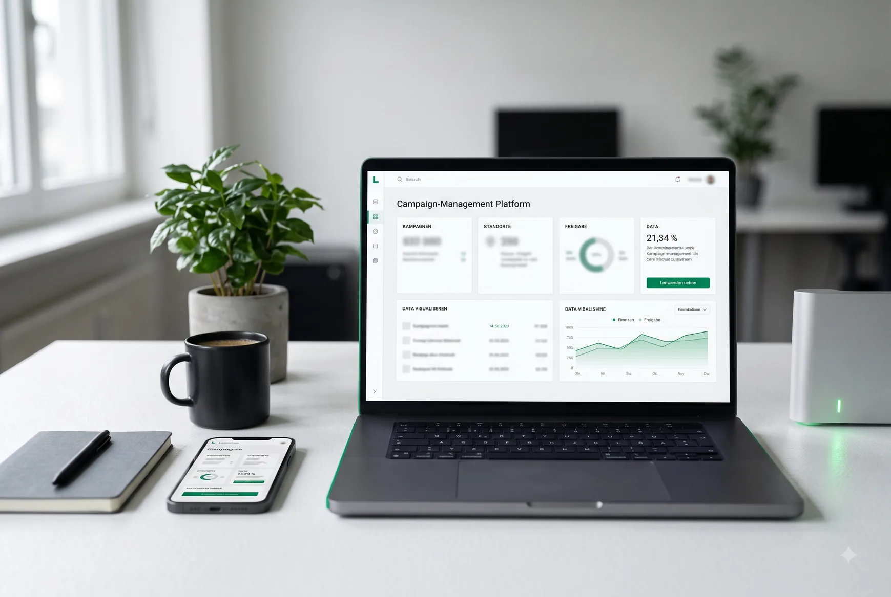 Campaign-Management-Plattform auf einem Notebook