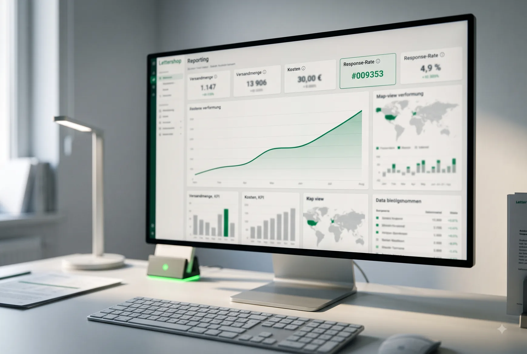 Reporting-Dashboard mit Response-Raten eines Print Mailings