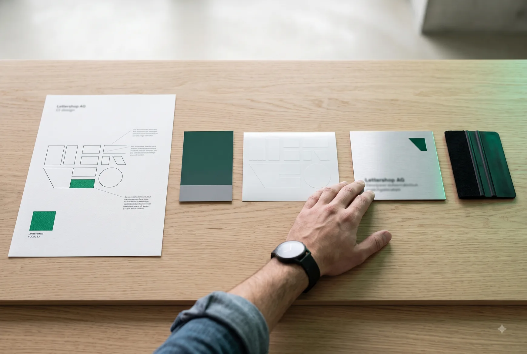 Konzeptblatt mit Farb- und Materialmustern für Werbetechnik