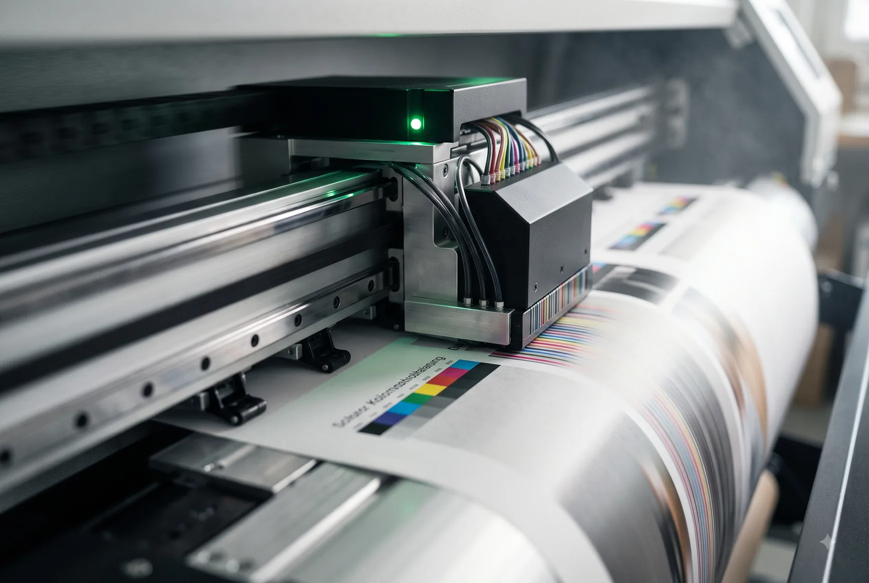Grossformatdrucker beim Bedrucken einer Folienrolle