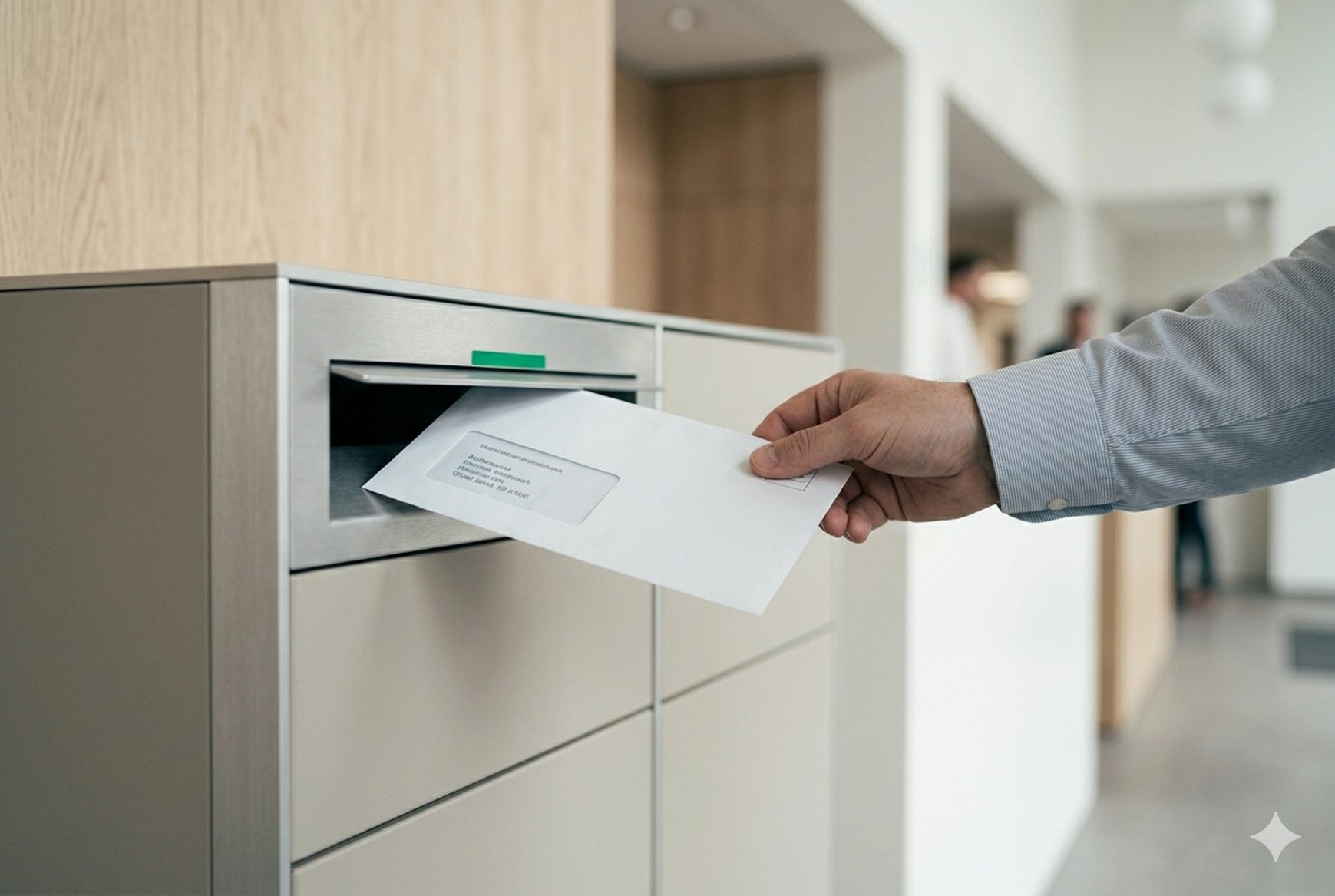 Brief wird in den Postkasten eingeworfen